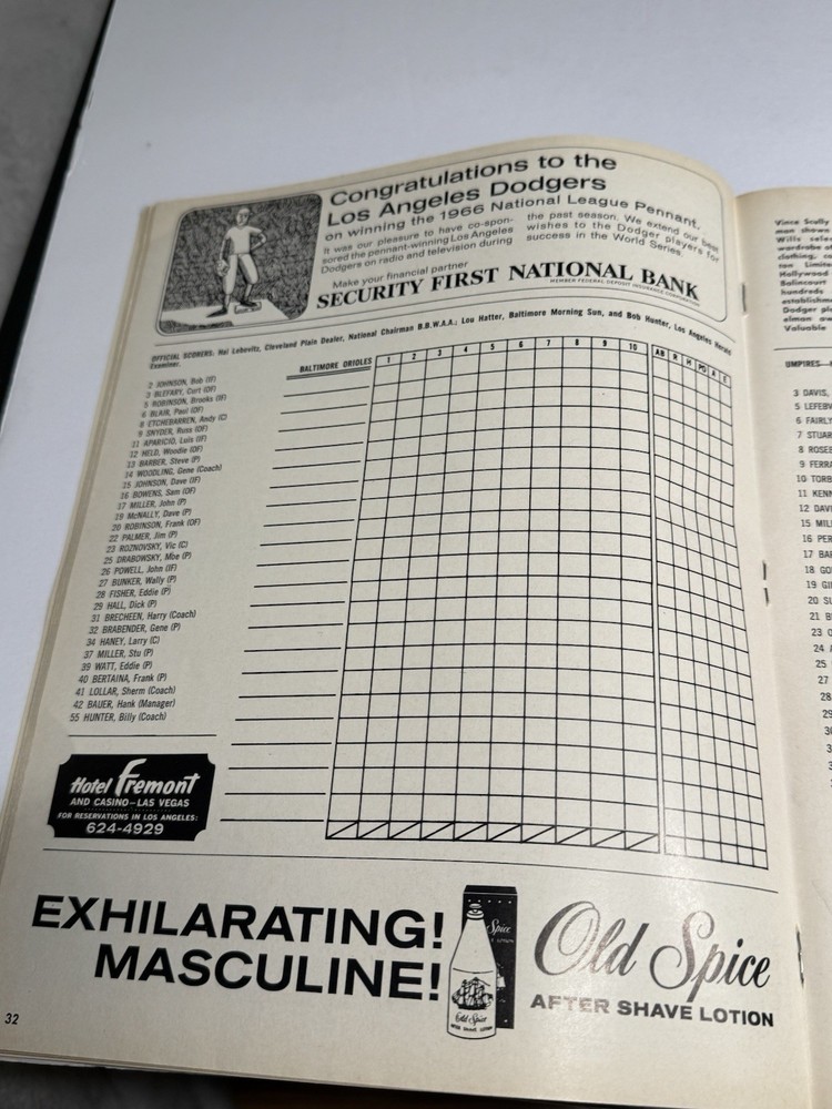 1966 World Series Program Clean Scorecard