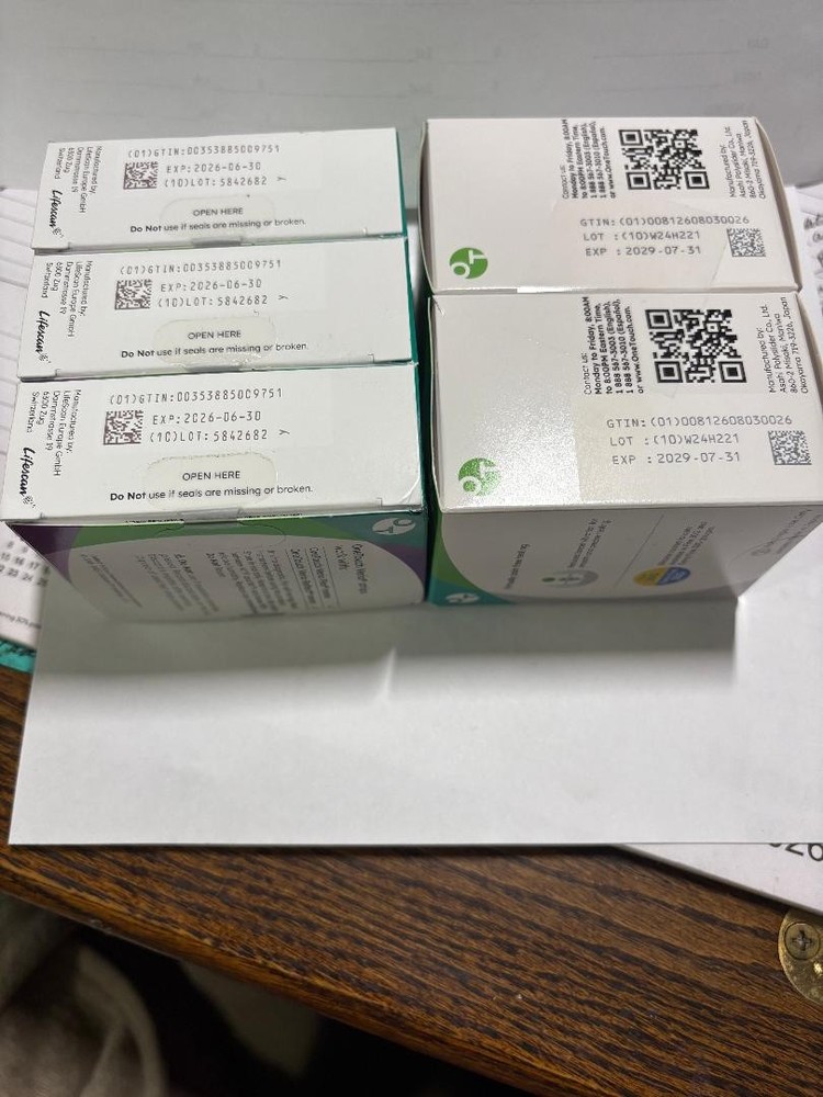 300 One Touch test strips, 200 One Touch lancets