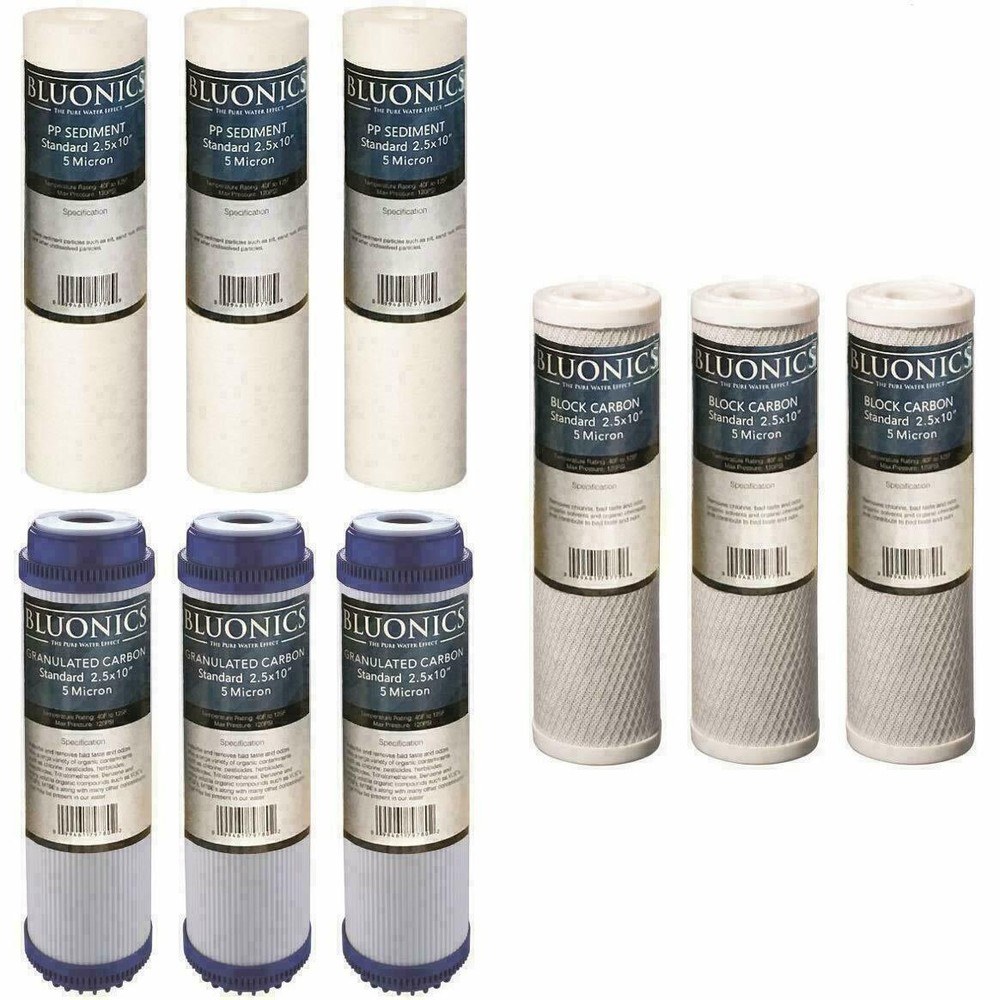 9 Reverse Osmosis RO Water Filters 3 Sets of 2.5" x 9.75" Post Filter Cartridges