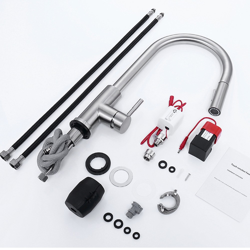 Automatic Touch Sensor Kitchen Faucet Sink Pull Out Sprayer Brushed Nickel Tap