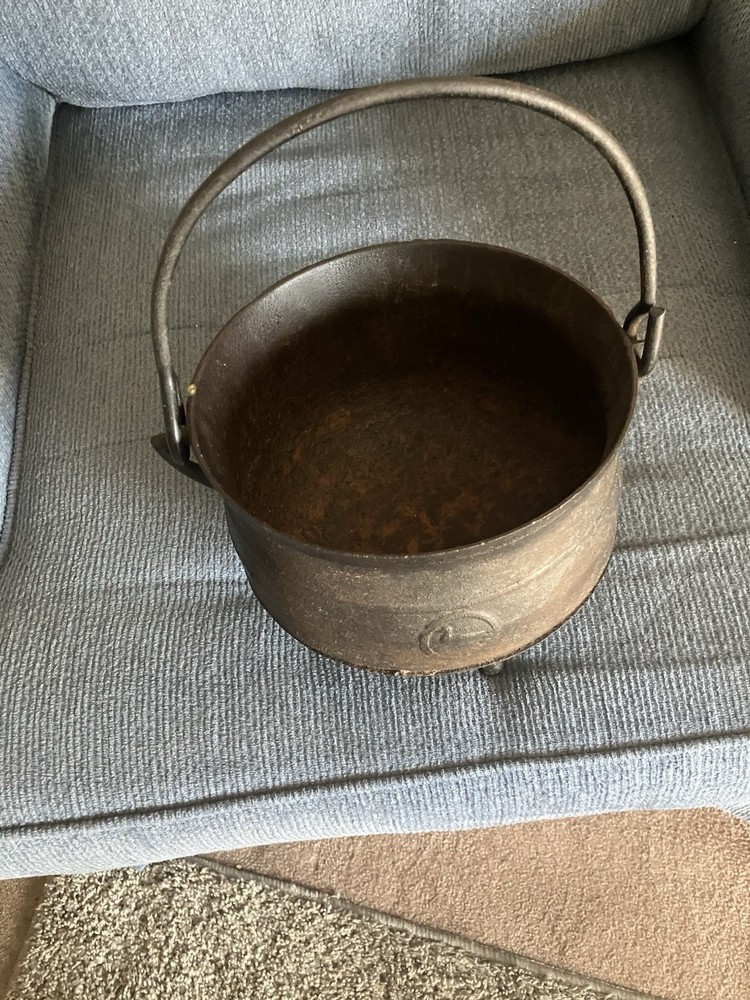Vintage Cast Iron Cauldron Kettle With Embossed Duck Symbol