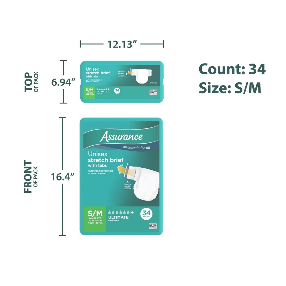 Unisex Stretch Briefs with Tabs, S/M, 68 Count