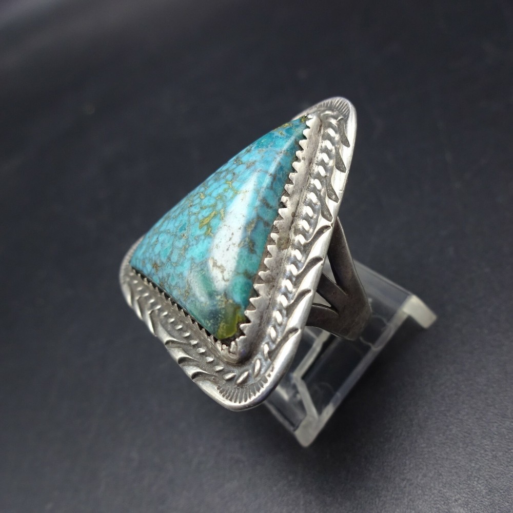 Vintage Sterling Silver TURQUOISE with Webbed Matrix RING size 7 Triangle