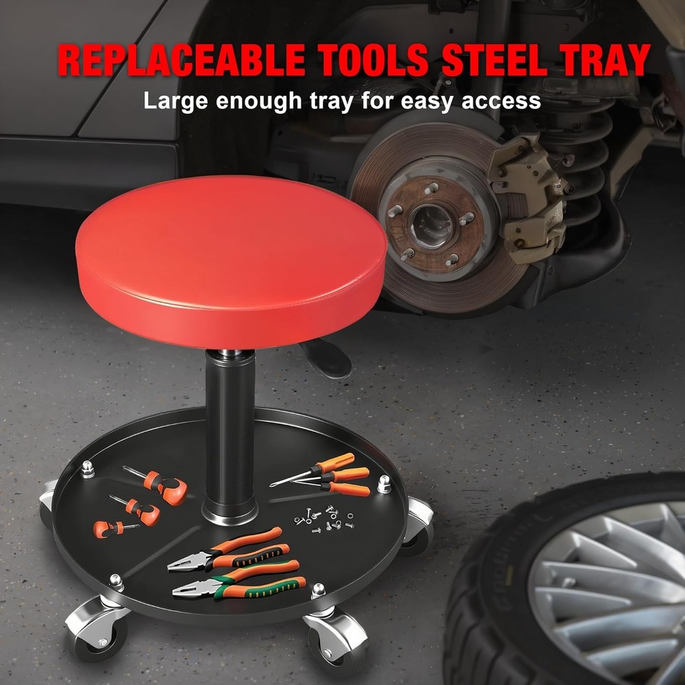 YELLOW JACKET Rolling Mechanic Stool with Wheels, Adjustable Height, TRHL6201