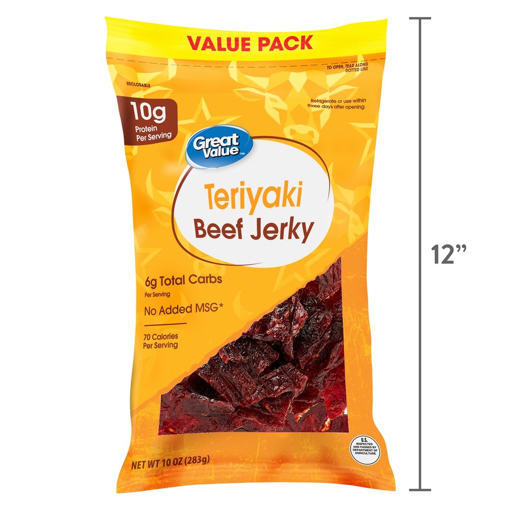 (2 pack) Great Value Teriyaki Beef Jerky Value Pack, 10 oz