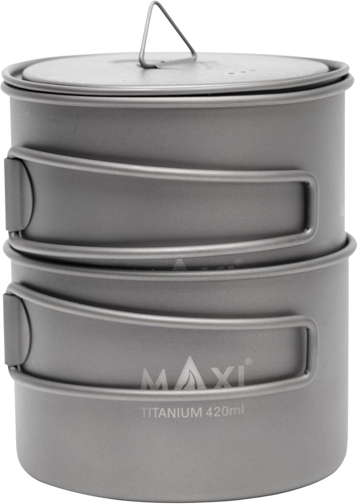 Maxi Titanium 750ml Pot and 420ml Bowl Combo Set, Grade 1 Titanium Stackable Cam