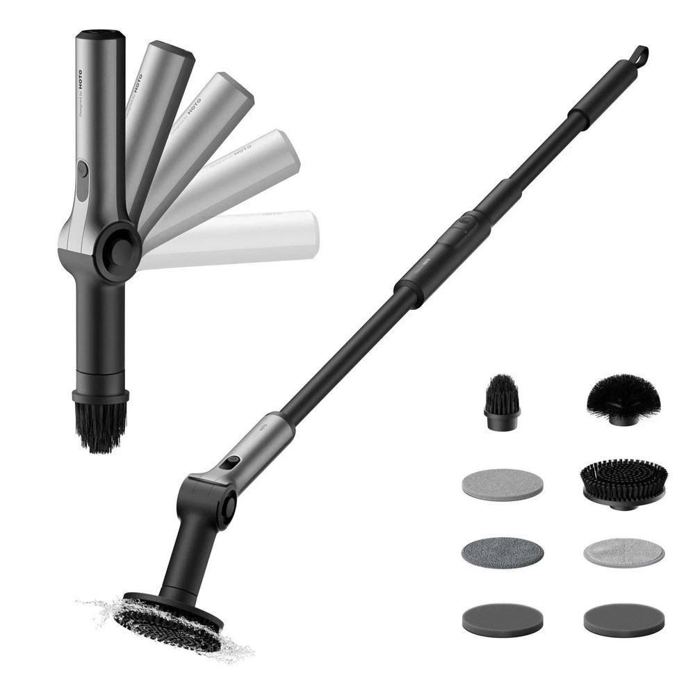 HOTO Flexi Cordless Spin Scrubber with Telescoping Handle & Multi-Surface Brush