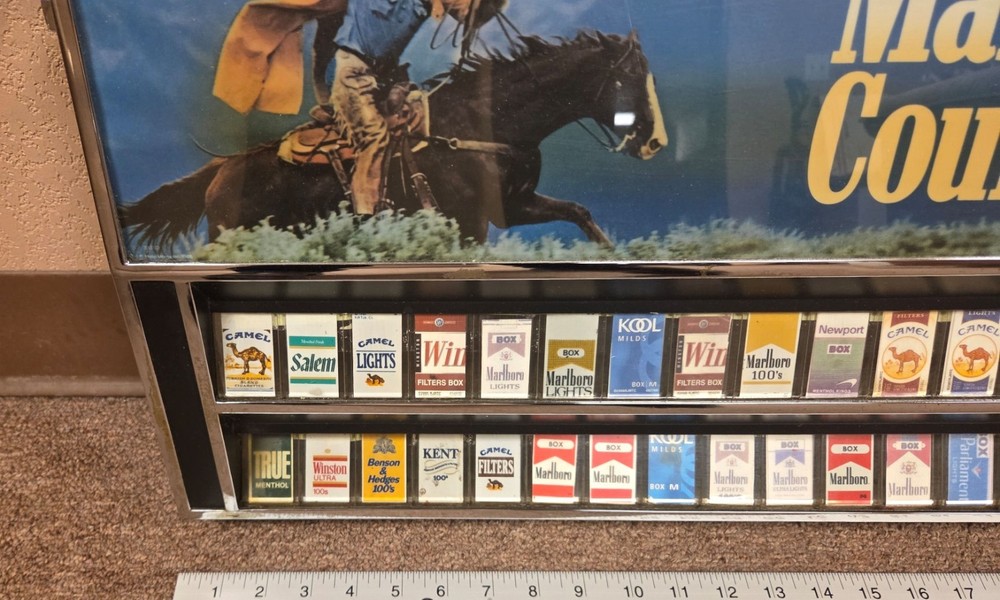 Cigarette vending machine control panel heavy chrome metal - vintage old time