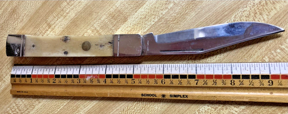 Folding Hunter Large Clasp Knife Muzzleloader Patch Hunting Knife Natural Bone
