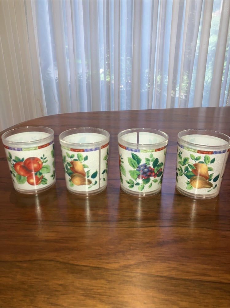 Evolution Sakura Excell - Fruit and Leaf 12oz Plastic Cups Vintage Rare Qty 8