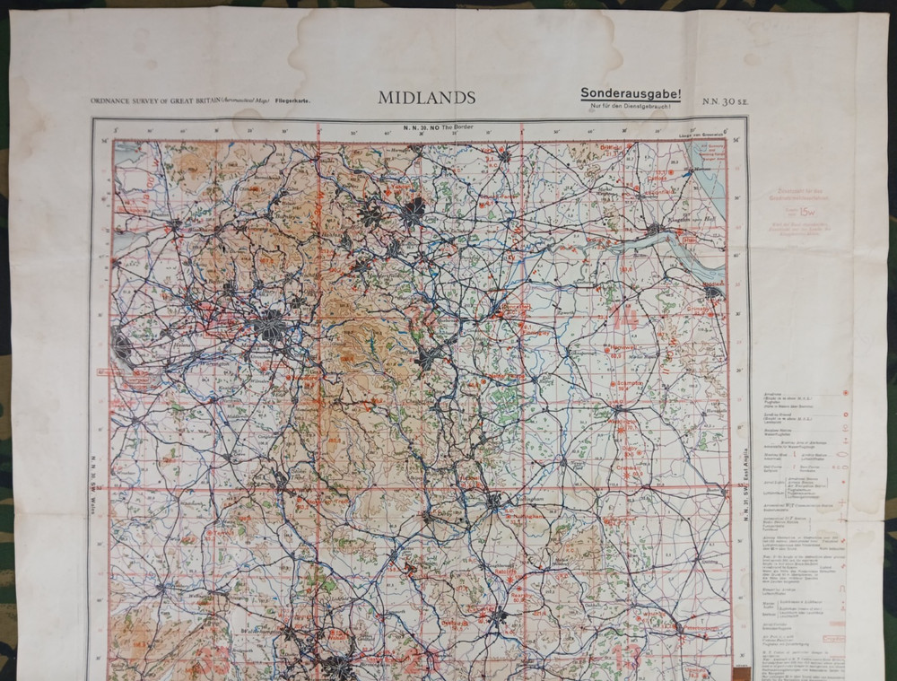 WW2 "RESTRICTED" GERMAN LUFTWAFFE MAP (LIVERPOOL, MANCHESTER, BIRMINGHAM etc)