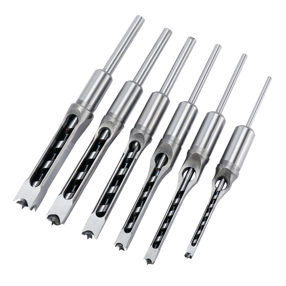 6Pcs Square Hole Mortise Chisel Drill Bit Tools, HSS Woodworking Hole Saw