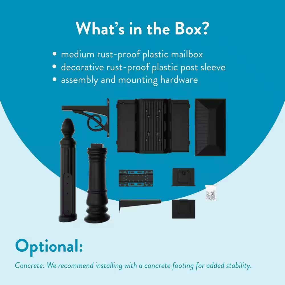 Stratford Black, Medium, Plastic, All-In-One Mailbox and Post Combo