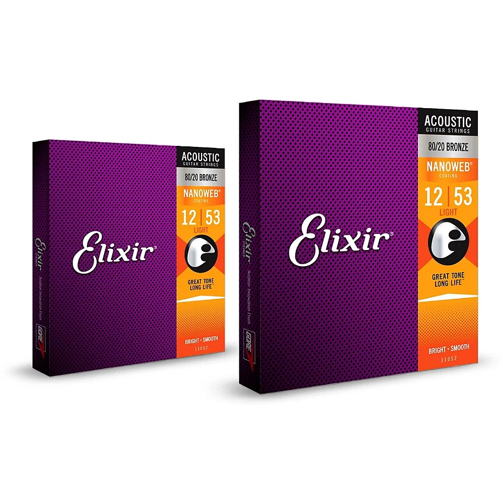 Elixir 80/20 Bronze Acoustic Guitar Strings w/NANOWEB Light (.012-.053) 2-Pack L