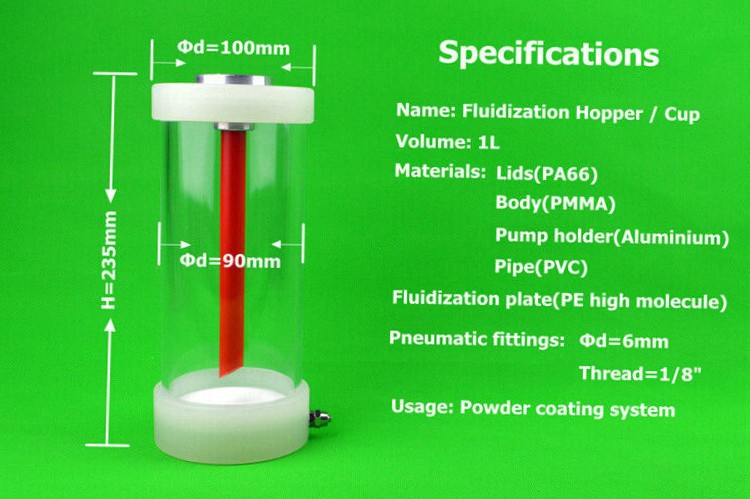 Electrostatic Powder Coating System Fluidization Hopper Cup 1L and IG06 Pump New