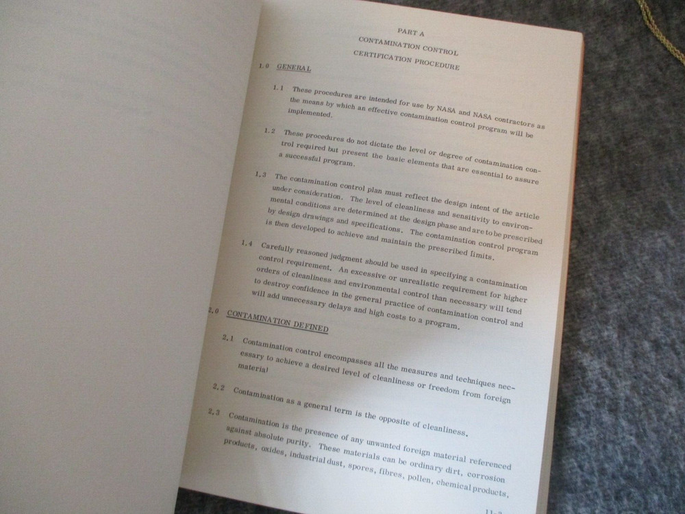 NASA APOLLO PROGRAM HANDBOOK CONTAMINATION CONTROL - 1966 MANNED SPACE FLIGHT