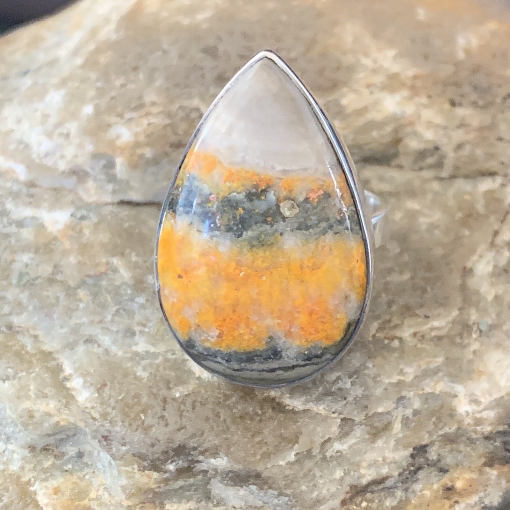 Bumble Bee Jasper Navajo Sterling Silver Ring Size 8 Adjustable 11546