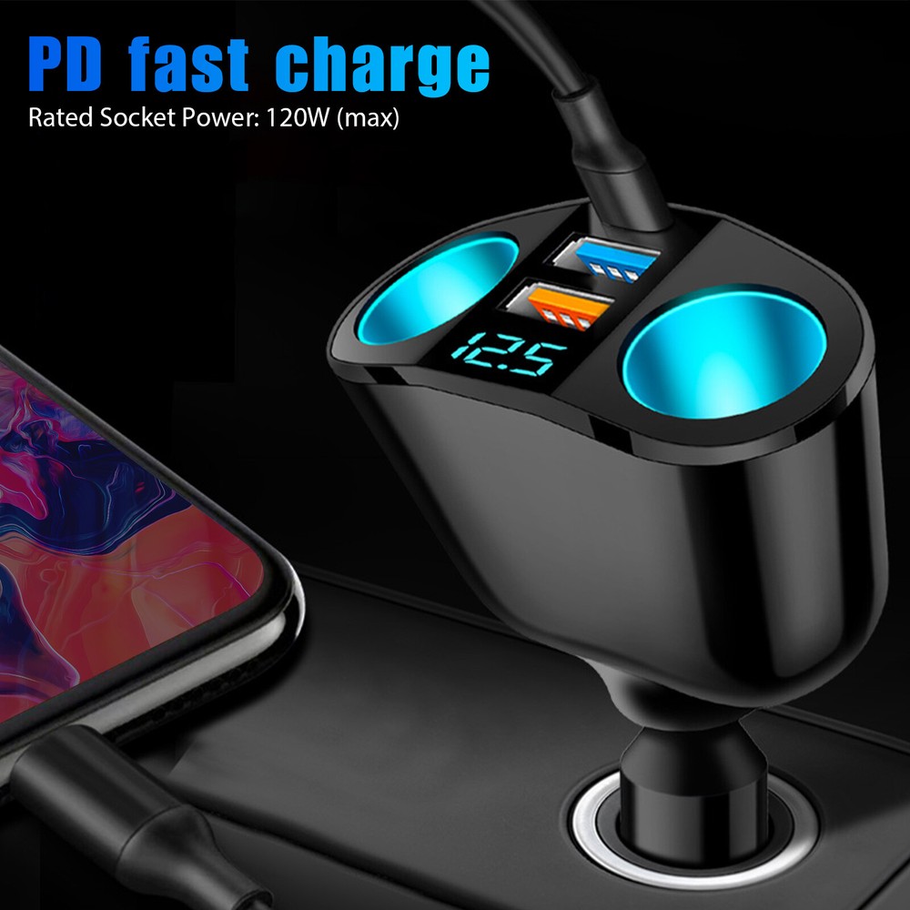 Dual USB Car Cigarette Lighter Socket Splitter Power Adapter Charger Outlet 12V