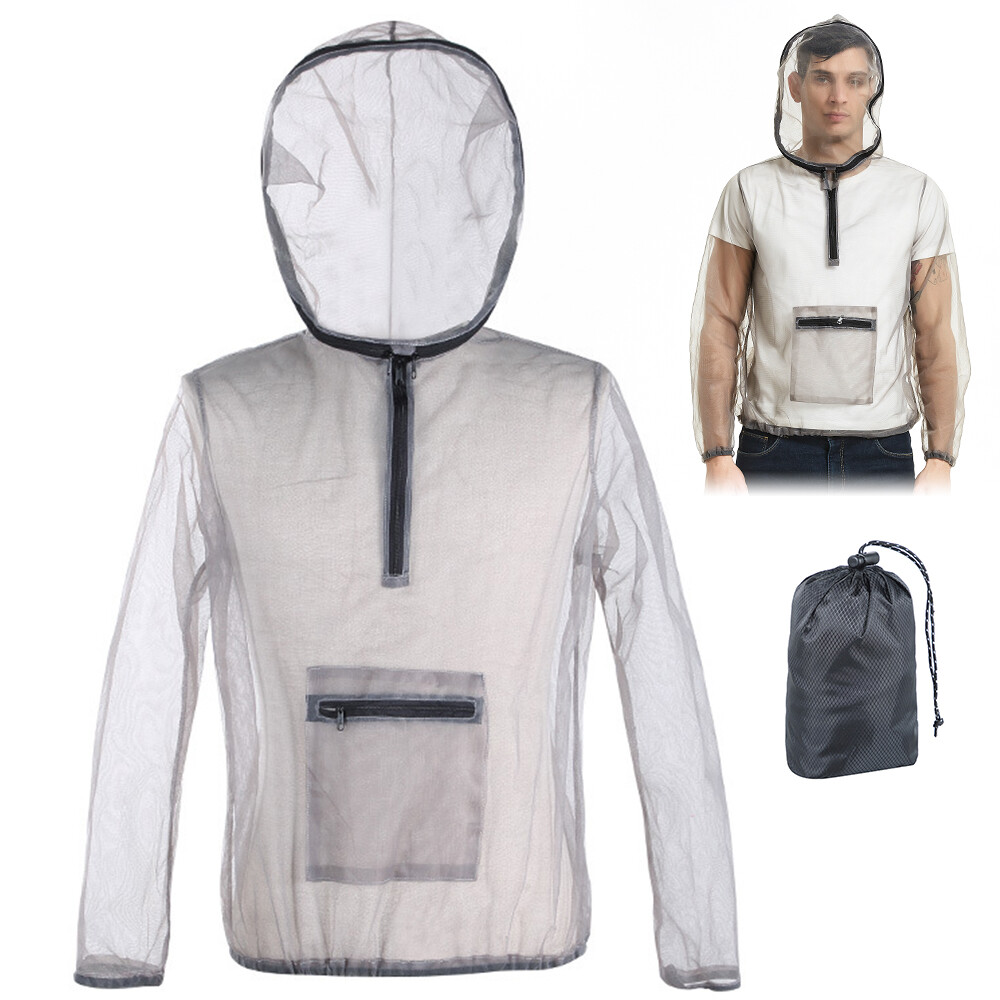 Outdoor Bug Jacket Mesh Hooded Bug Jacket Protective Mesh Shirt Insect Shield