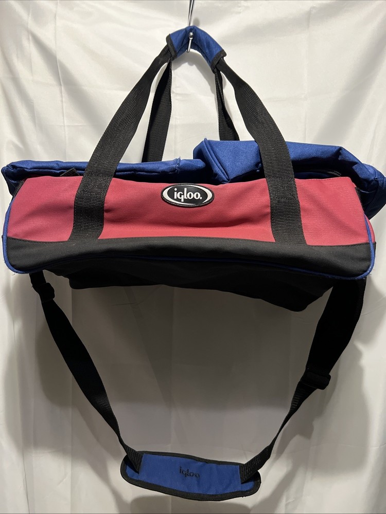 Igloo Blue Red Foldable Large Duffel Bag Cooler Adjustable Straps Nylon 19”x12”