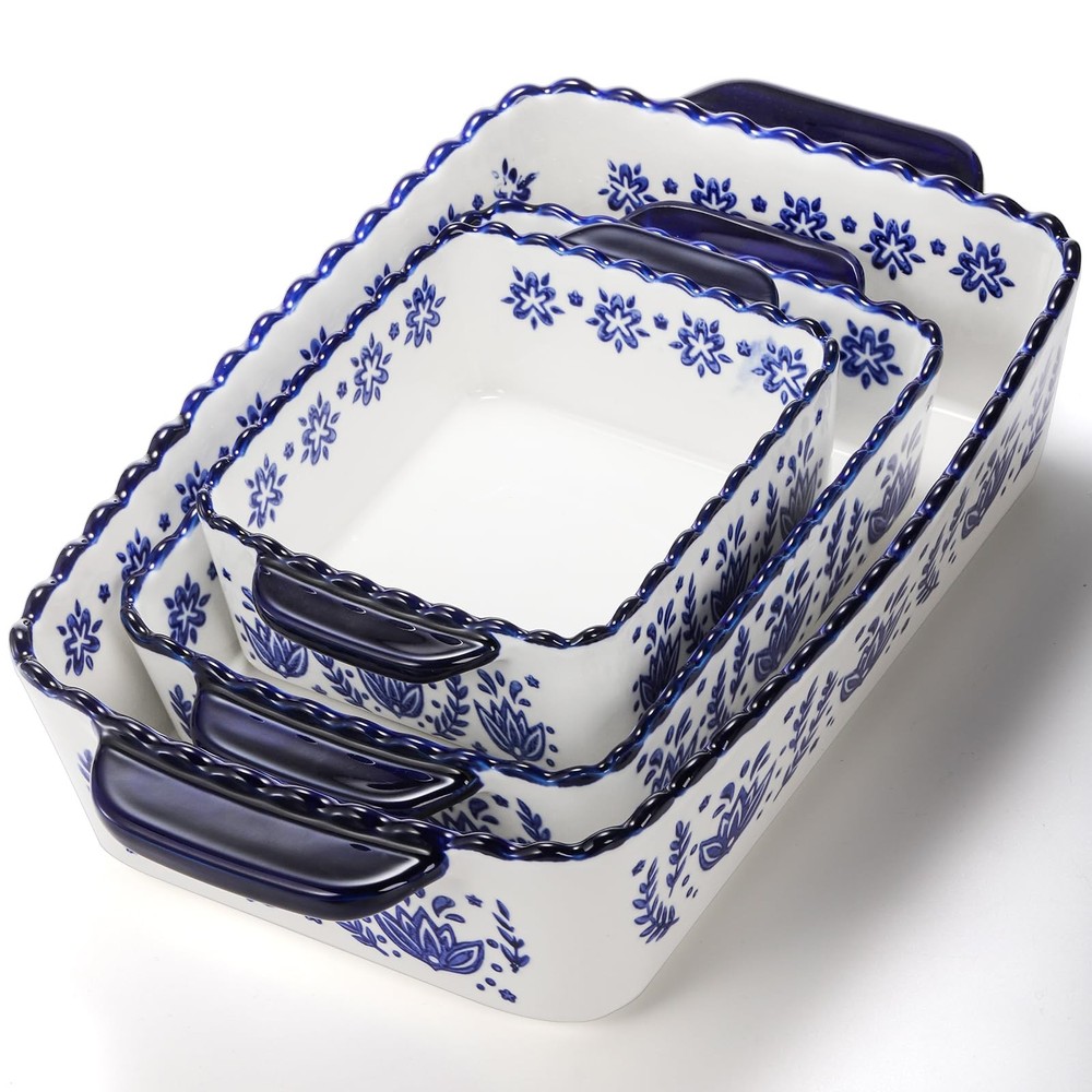 SOUJOY 3-Pack Porcelain Bakeware Set - Rectangular Baking Dishes, Lasagna Pan