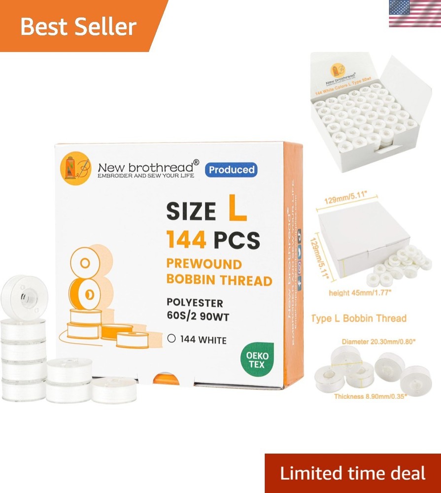 144pcs Type L SA155 Size White Prewound Bobbin Thread Plastic Side for Commer...