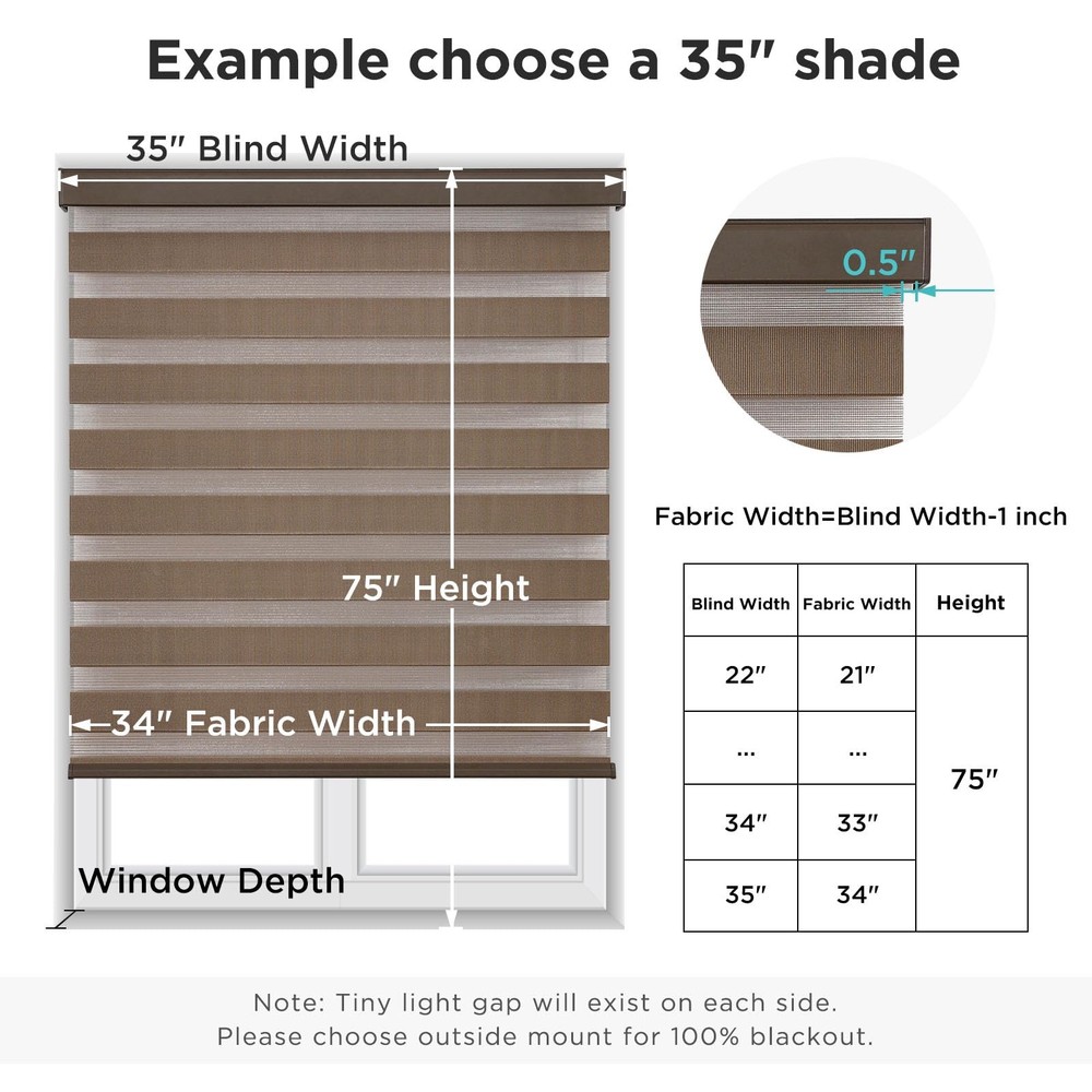 Cordless Zebra Blinds for Windows, Dual Layer Light Control Window Blinds wit...