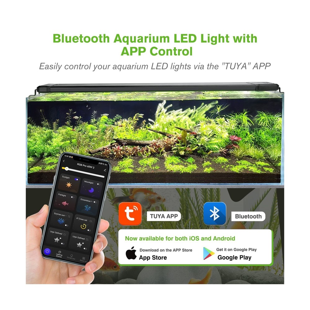 hygger 60W Smart Aquarium Light, Bluetooth LED Light with App Control, Full S...