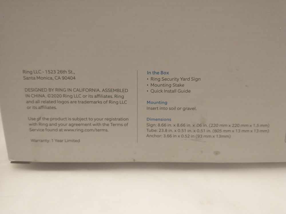 Ring Security Yard Sign Open Box Read Desc See Pics