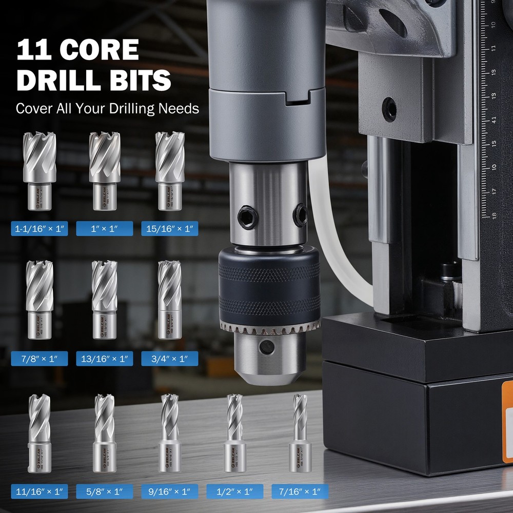 1550W Electric Magnetic Drill Press Rotating Base w. 11 Bits Forward/Reverse US