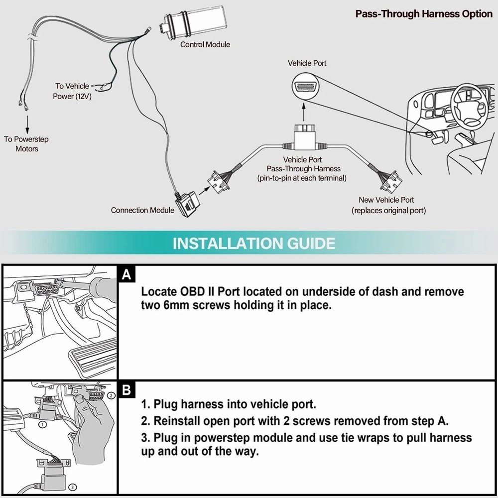 Plug-N-Play Pass Through Harness for PowerSteps Running Boards OBD II/76404-01A