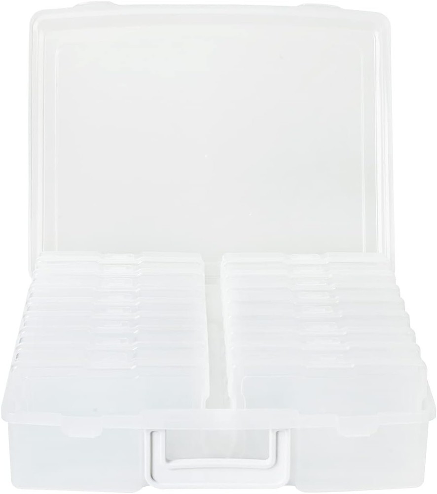 novelinks 4" x 6" Photo Organizer Box with Handle – 16 Inner White