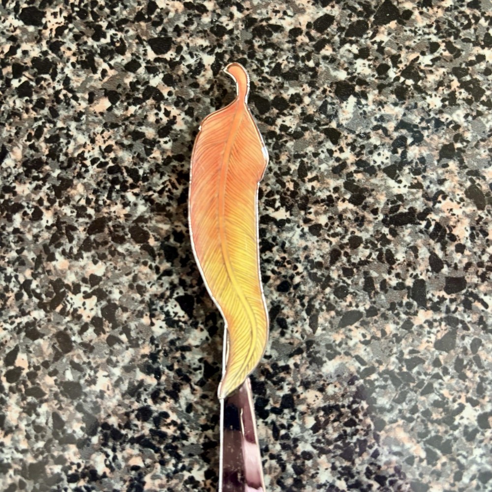 Feather Butter Knife Spreader, Enameled Feather Handle