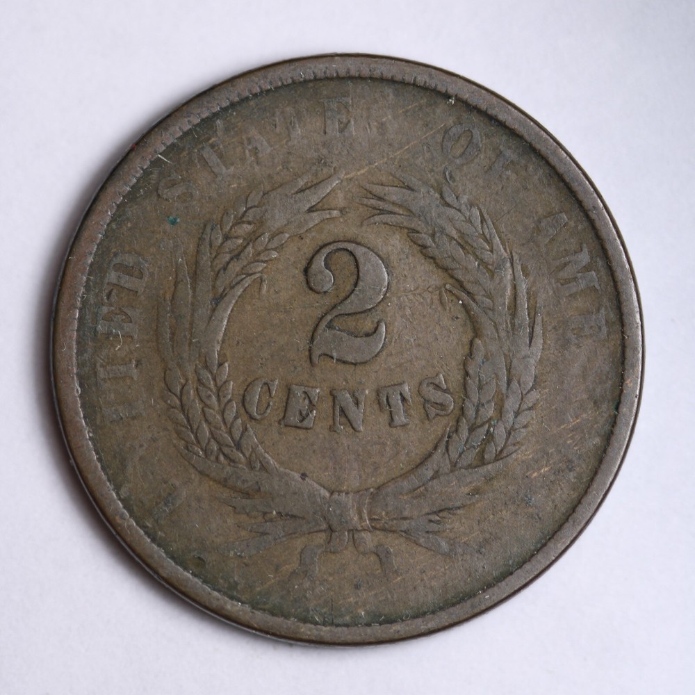 1864 TWO CENT PIECE FINE ROTATED REVERSE ERROR OLD RARE OLD COIN B517 RXCA