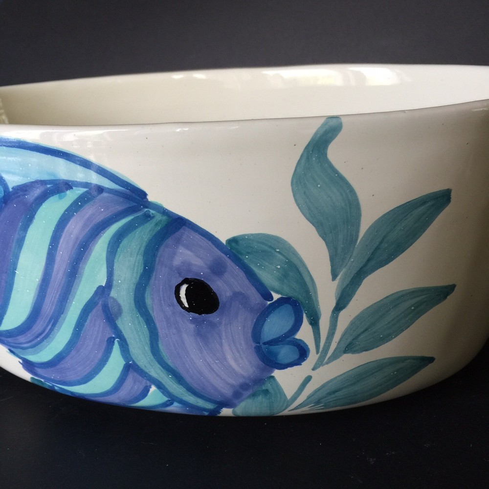 Hand Painted  Blue Fish Ceramic Large Serving Dish