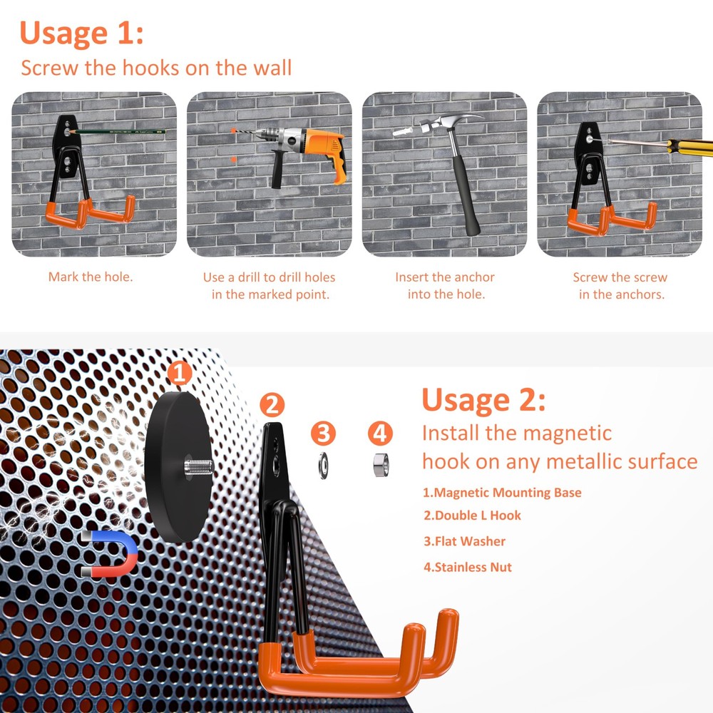 Strong Magnetic Hooks Heavy Duty - Neodymium Medium, Orange