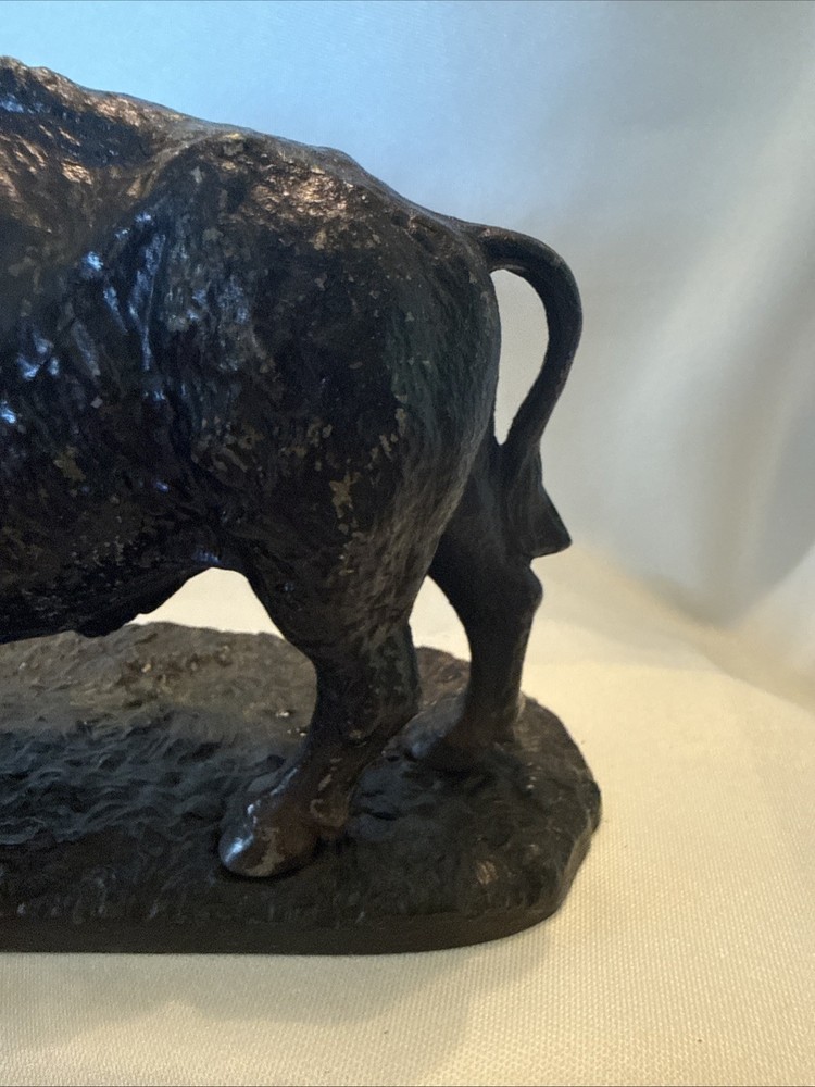 Vintage Cast Iron Bison On Platform Doorstop