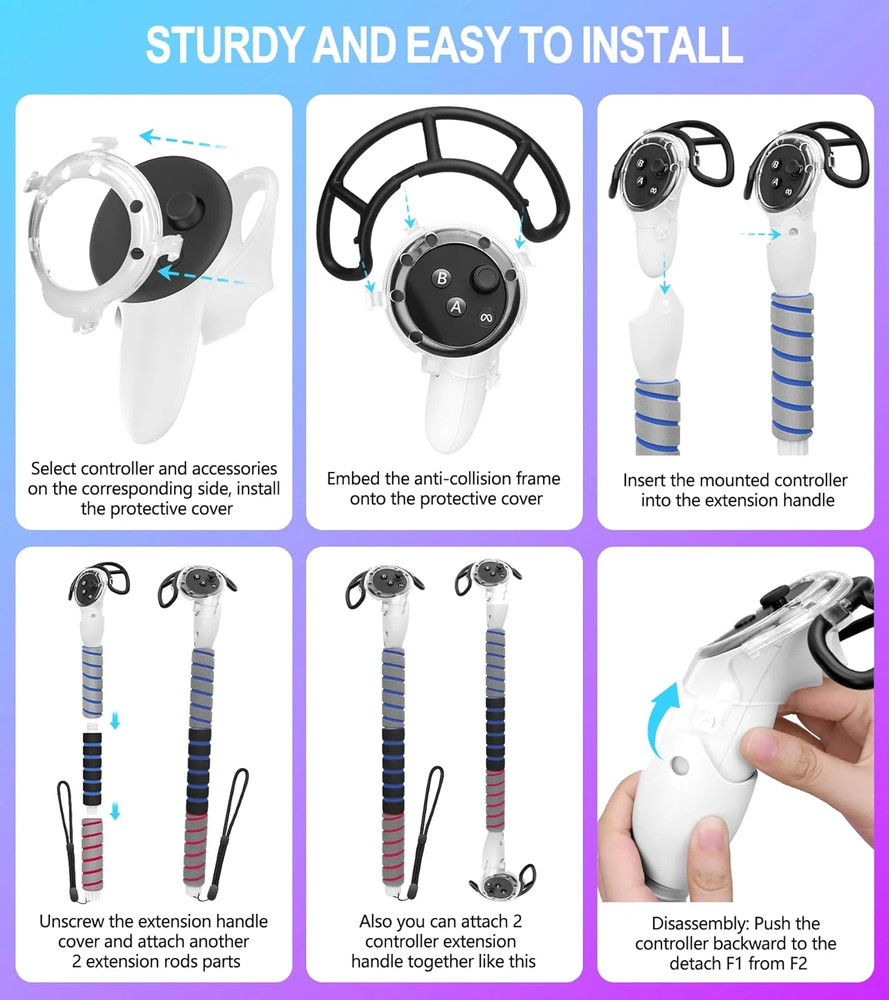3 in 1 Handle Attachments for Meta Quest 3 Controller Grips Accessories, VR Hand