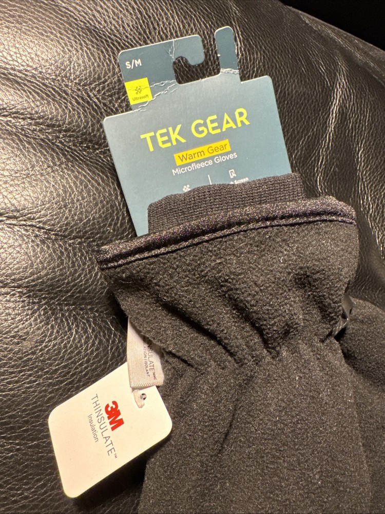 TEK GEAR~SMALL MEDIUM~Men's Black Thinsulate Microfleece Cuffed Gloves
