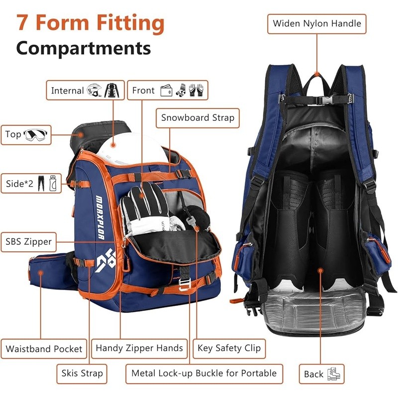 Ski Boot Backpack Waterproof Durable Large Capacity Gear Bag W/ Pockets New