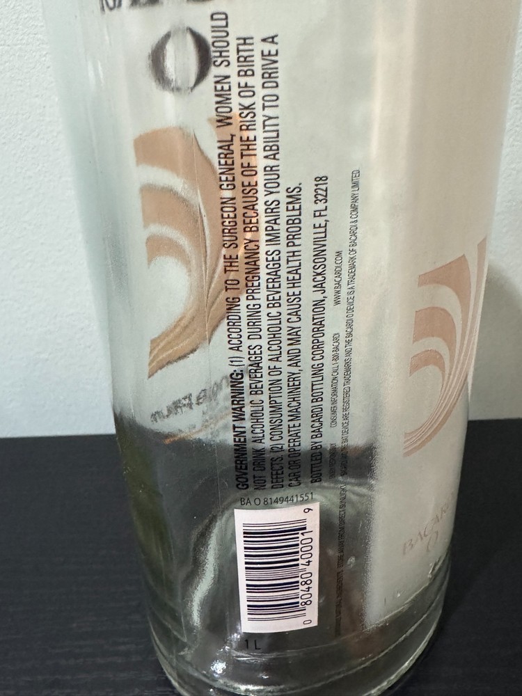 Barcardi O - Bacardi Orange - EMPTY Bottle - 1 litre - Collectable