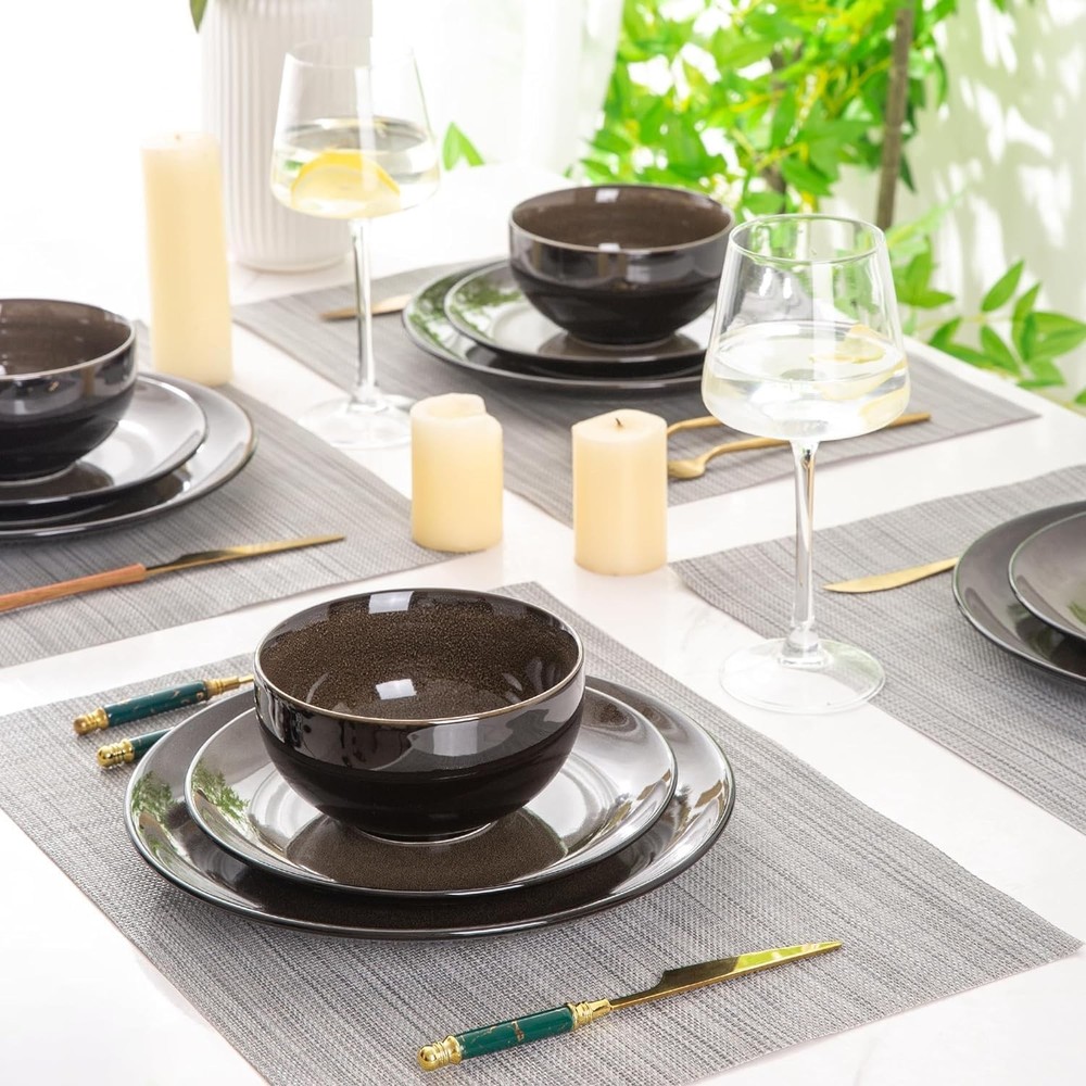 Ceramic Dinnerware Sets for 6,Stoneware Plates and Bowls Sets,Handmade Reacti...