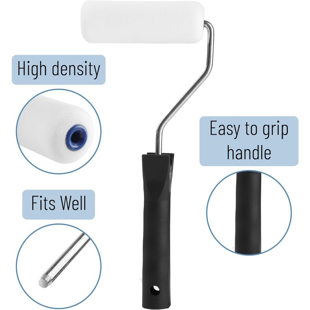 4 Inch Paint Roller Frame with 2 Replacement Foam Covers for Smooth Painting