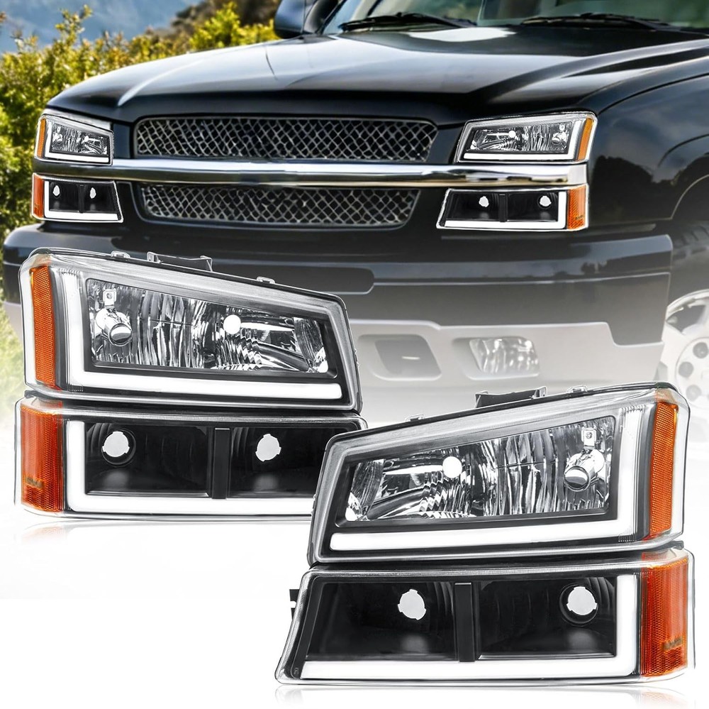 LED DRL Headlights Assembly Compatible with 2003-2006 Chevy Silverado/2003-2006