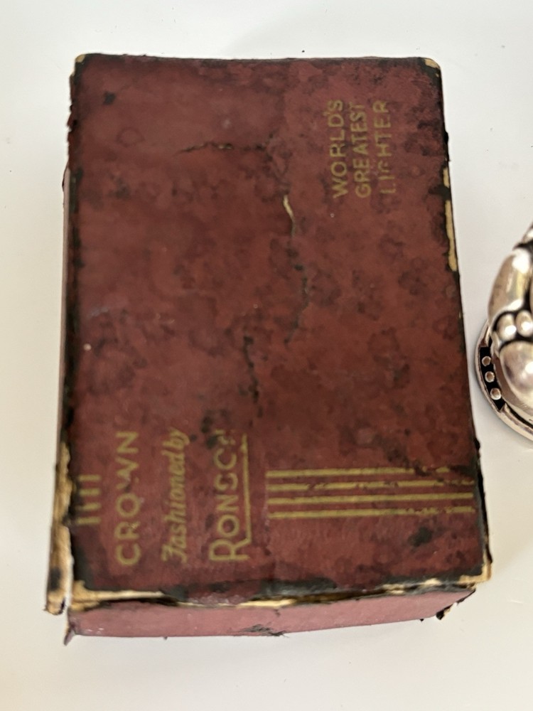 Vintage Ronson Crown Table Lighter Silver Plated with Box