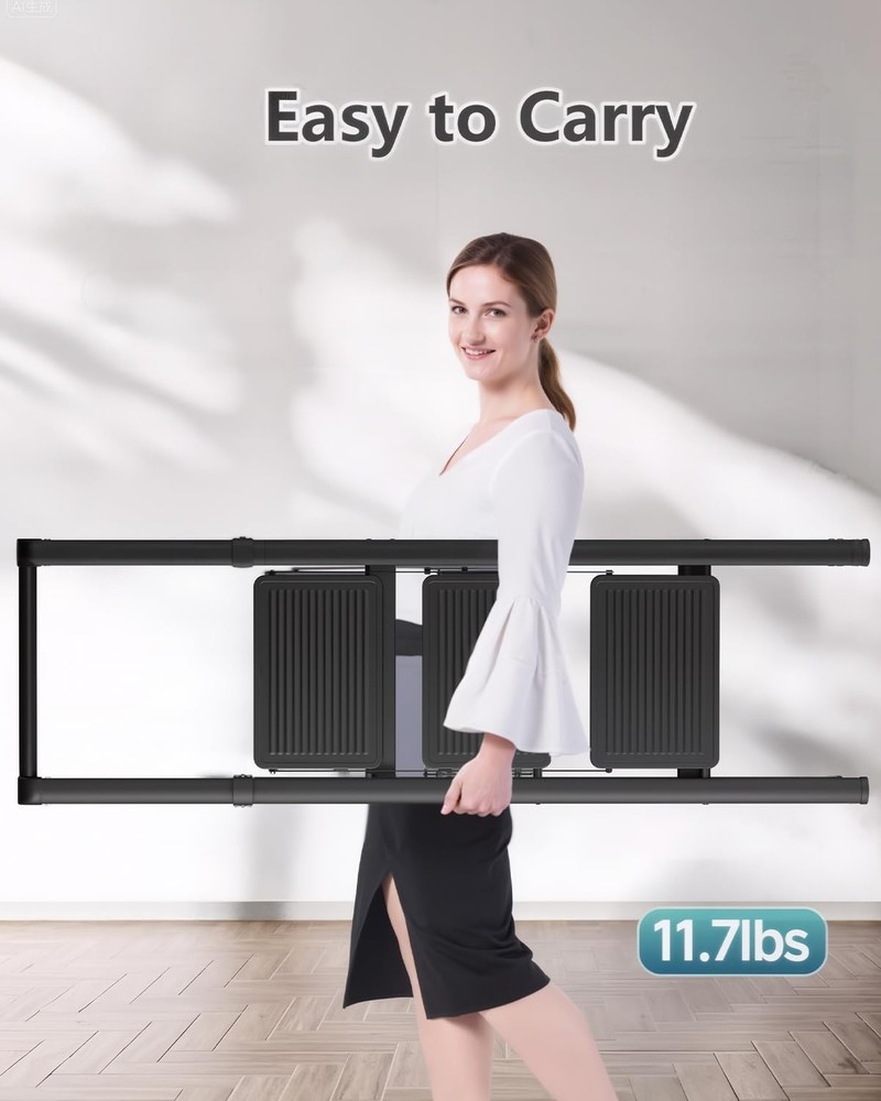 3 Step Ladder, Slim Folding Steps Stool with Handrail, Iron Foldable Black La...