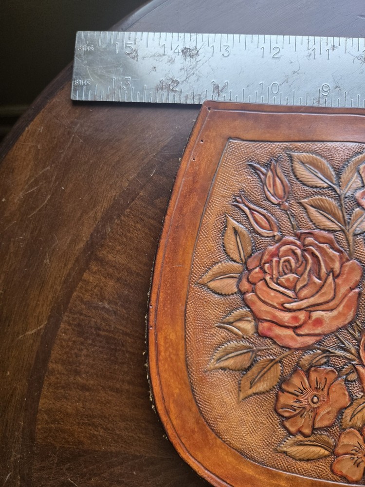 Tooled Leather Hummingbird Roses Panel