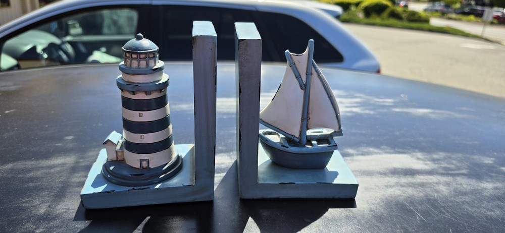 Blue Lighthouse & Sailboat Bookends
