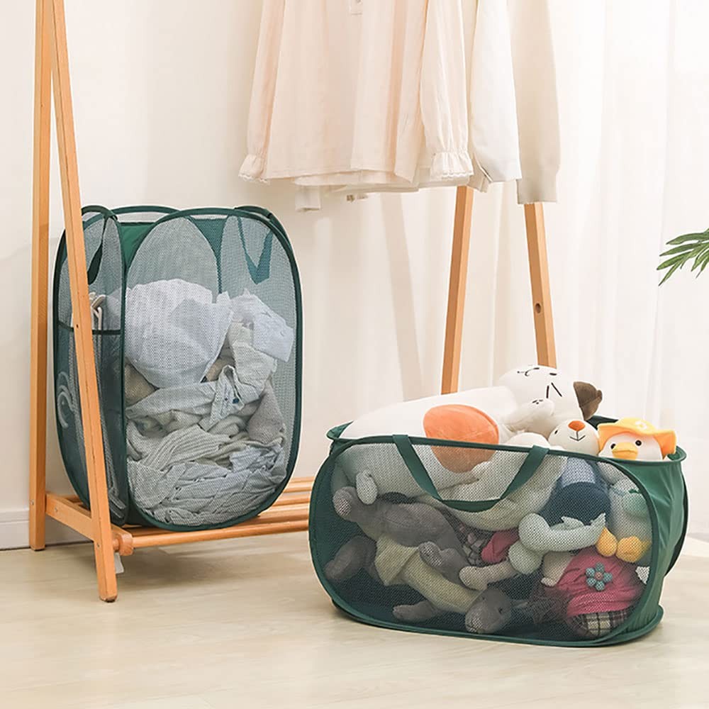 4Pcs Beige Canvas Laundry Hamper, Foldable Pop-up Mesh Basket, Large Capacity...
