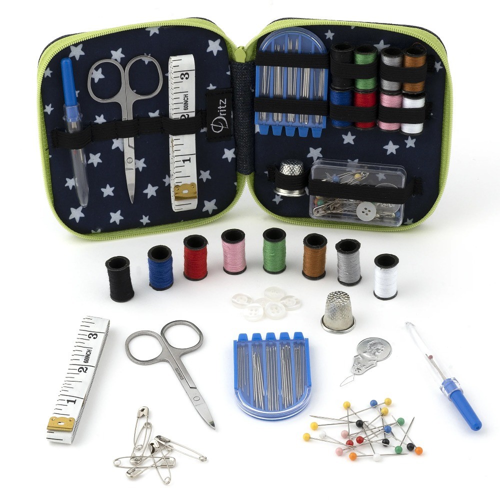 Dritz Denim Sewing Kit, Essential Sewing Tools, Navy & Green